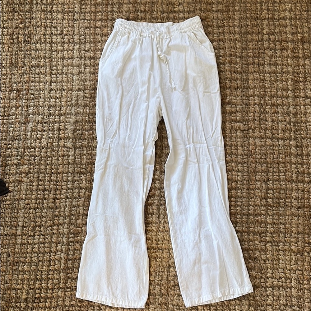 White Linen Blend Pants